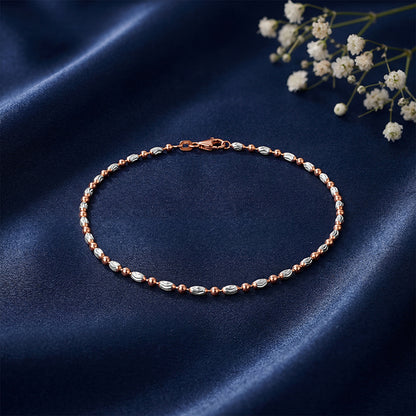 Dual Tone Textured Beaded Silver Anklet