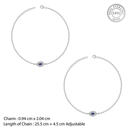 Silver Marquise Evil Eye Anklet