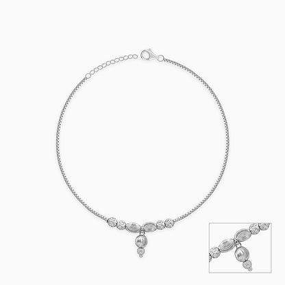 Silver Textured Bead Drop Anklet
