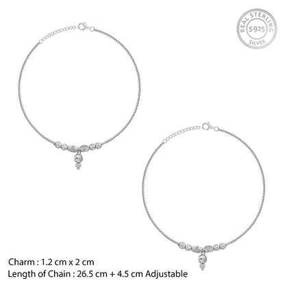 Silver Textured Bead Drop Anklet