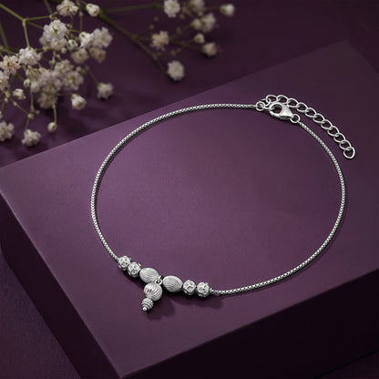 Silver Textured Bead Drop Anklet