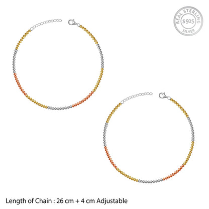 Triple Tone Triaura Silver Anklet