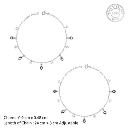 Silver Nazar Charms Anklet