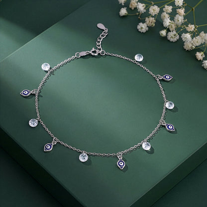 Silver Nazar Charms Anklet