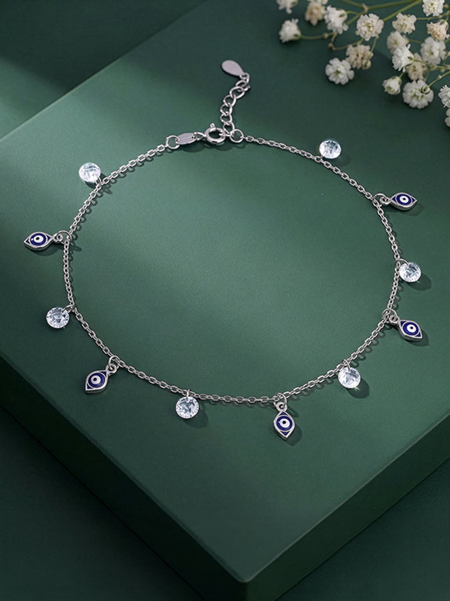 Silver Nazar Charms Anklet