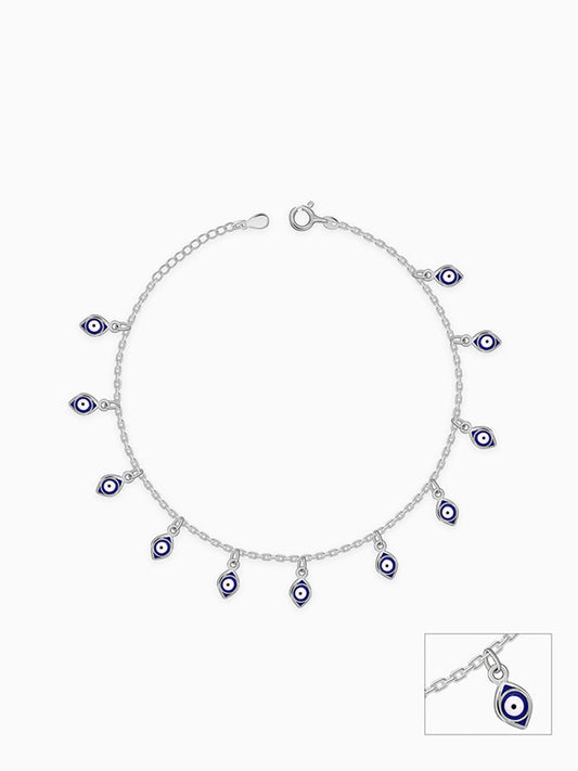 Silver Nazar Charm Anklet