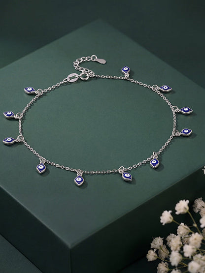 Silver Nazar Charm Anklet