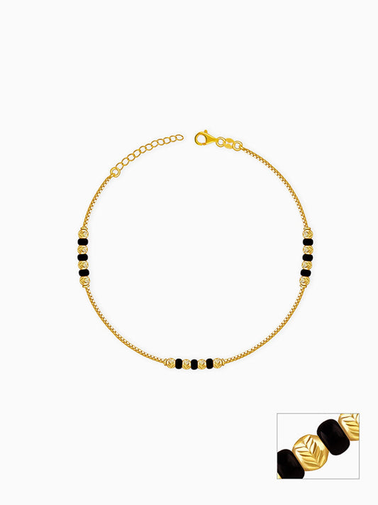 Golden Moonlit Black Beaded Anklet