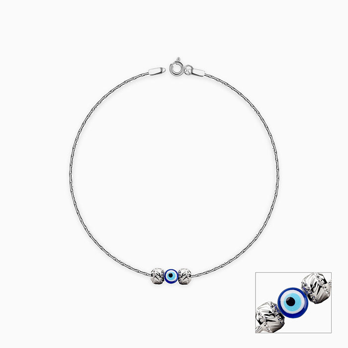 Silver Cerulean Evil Eye Anklet