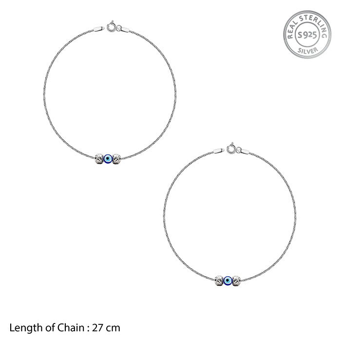 Silver Cerulean Evil Eye Anklet