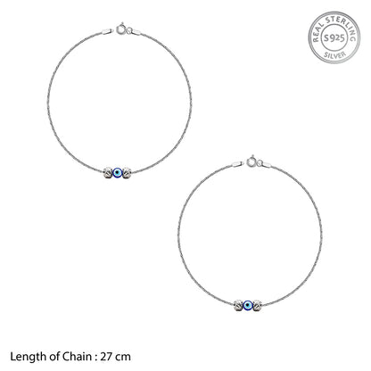 Silver Cerulean Evil Eye Anklet