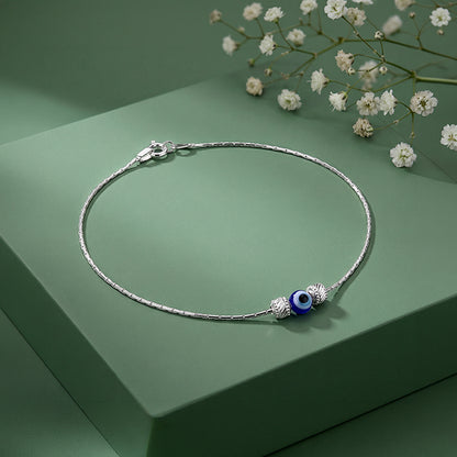 Silver Cerulean Evil Eye Anklet