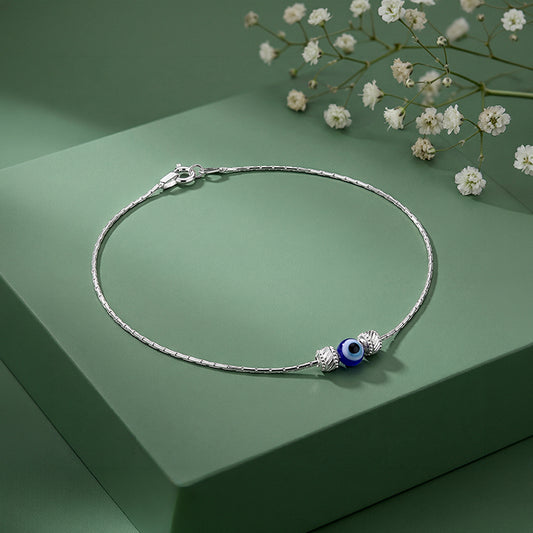 Silver Cerulean Evil Eye Anklet