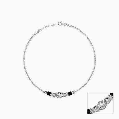 Silver Eclipse Black Bead Anklet