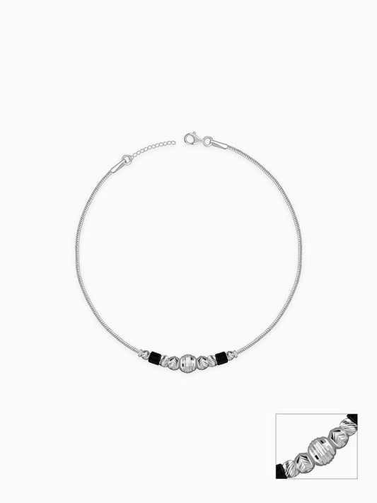 Silver Eclipse Black Bead Anklet