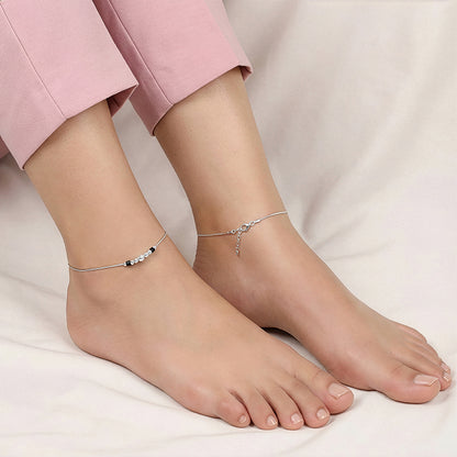 Silver Eclipse Black Bead Anklet