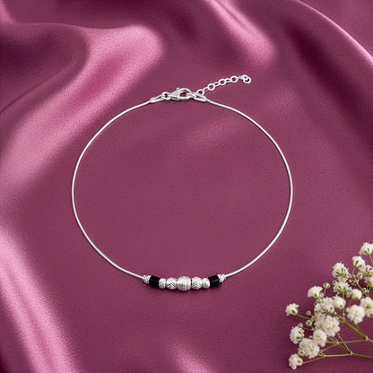Silver Eclipse Black Bead Anklet