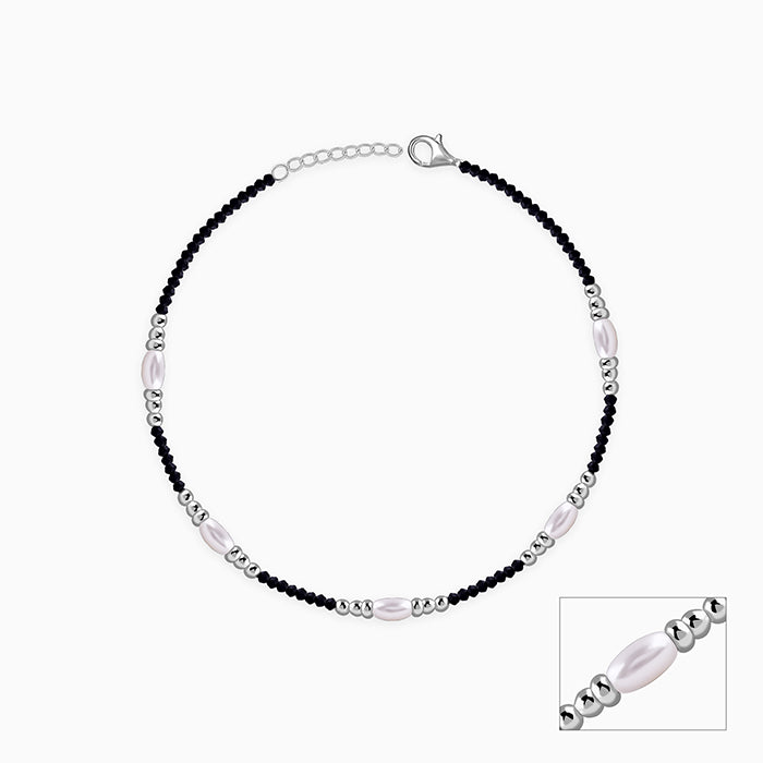 Silver Dual Tone Bead Chain Anklet