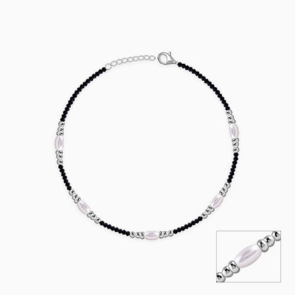 Silver Dual Tone Bead Chain Anklet
