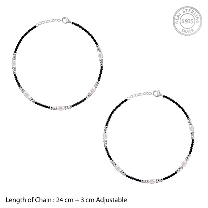 Silver Dual Tone Bead Chain Anklet