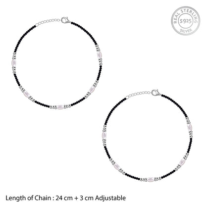 Silver Dual Tone Bead Chain Anklet