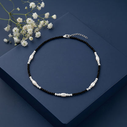 Silver Dual Tone Bead Chain Anklet