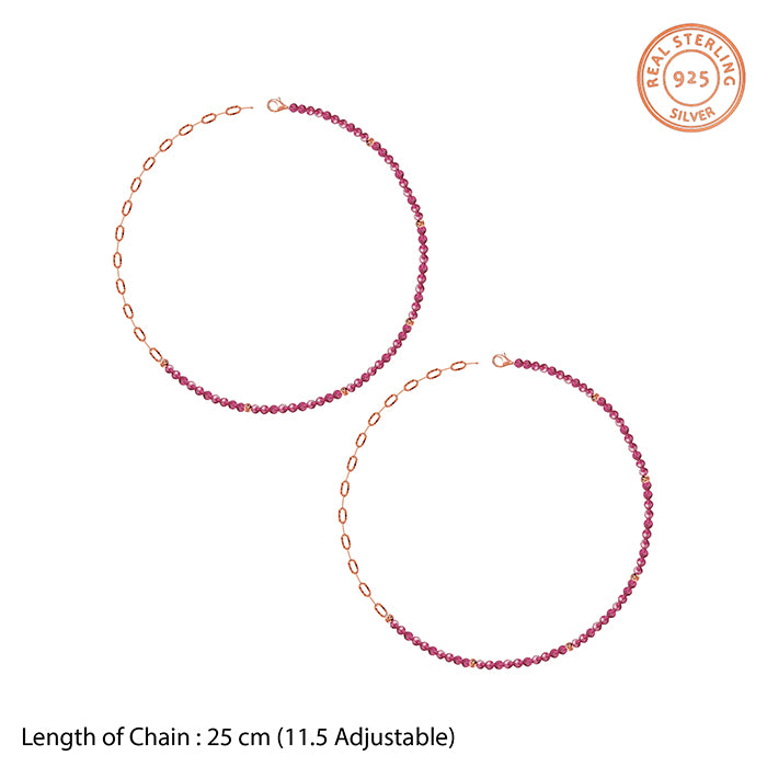 Rose Gold Ruby Bead Chain Anklet