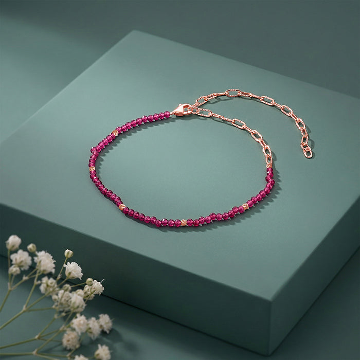 Rose Gold Ruby Bead Chain Anklet