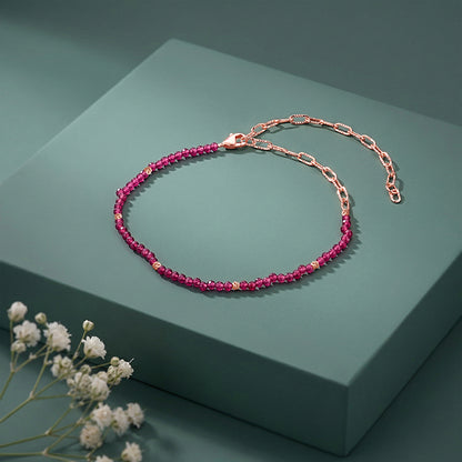Rose Gold Ruby Bead Chain Anklet
