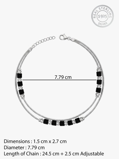 Silver Dual Layer Black Beads Anklet