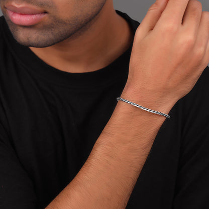 Oxidised Silver TwistLine Bracelet For Him