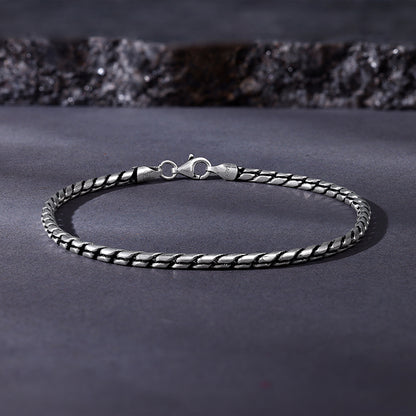 Oxidised Silver TwistLine Bracelet For Him