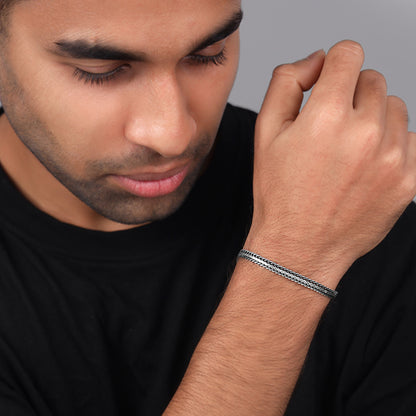 Oxidised Silver Knit Bracelet For Him