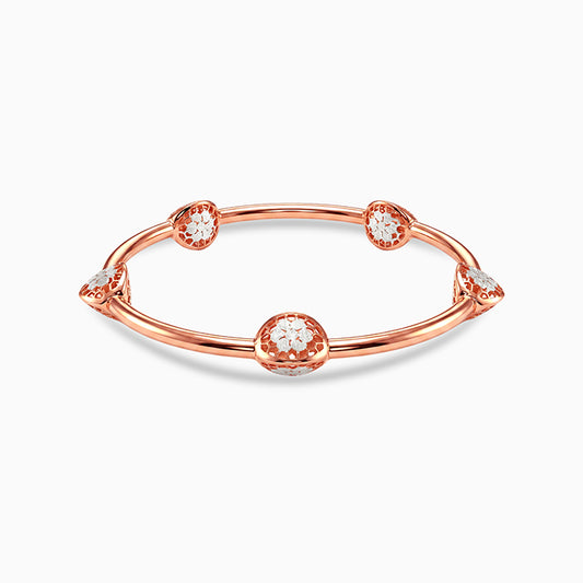 Dual Tone Bloom Accent Silver Bangle (Size: 2.6)