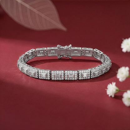 Silver Baguette Cut Tennis Bracelet