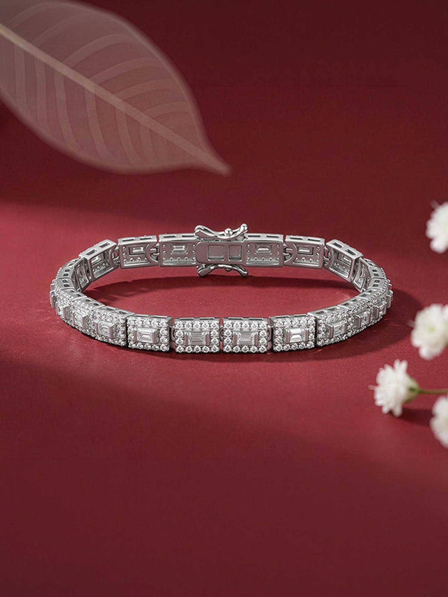 Silver Baguette Cut Tennis Bracelet