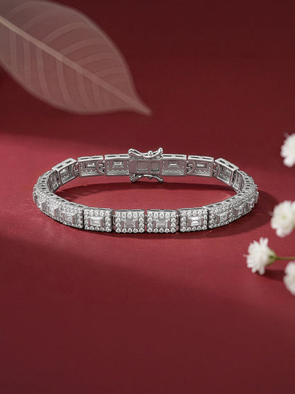 Silver Baguette Cut Tennis Bracelet