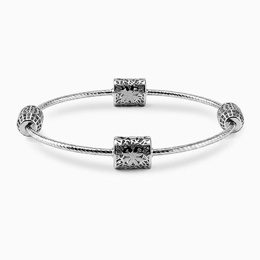 Silver Textured Bead Bangle (Size: 2.6)
