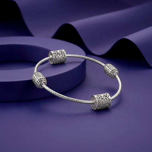 Silver Textured Bead Bangle (Size: 2.6)