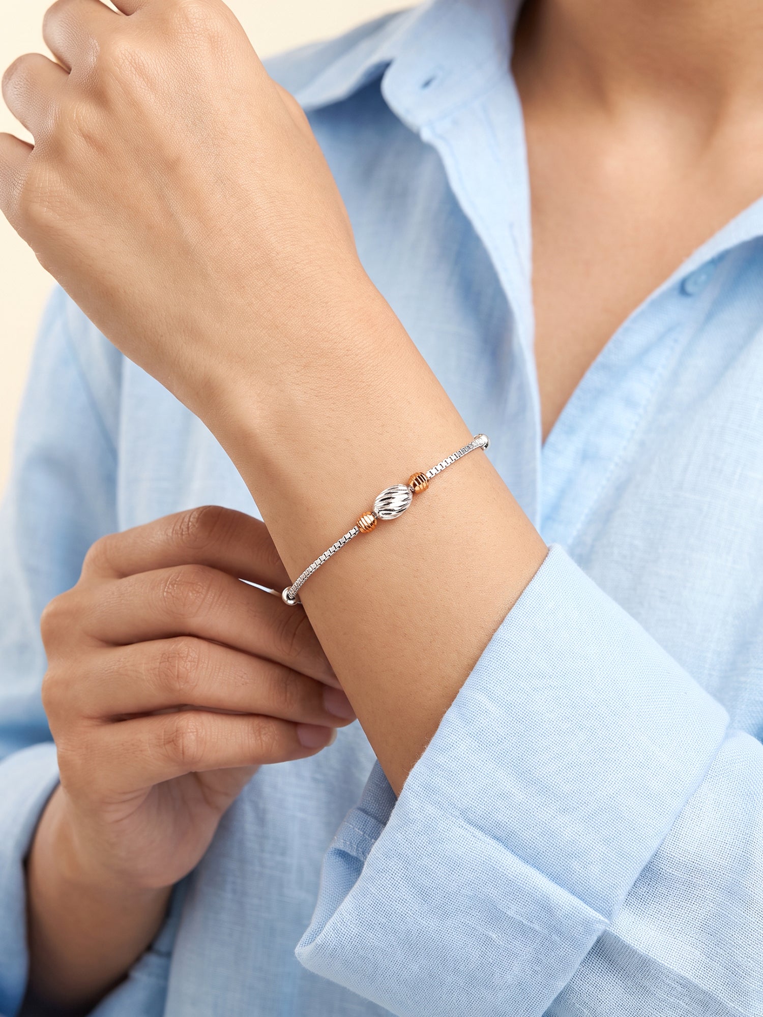 Dual Tone Beaded Stunner Silver Bracelet