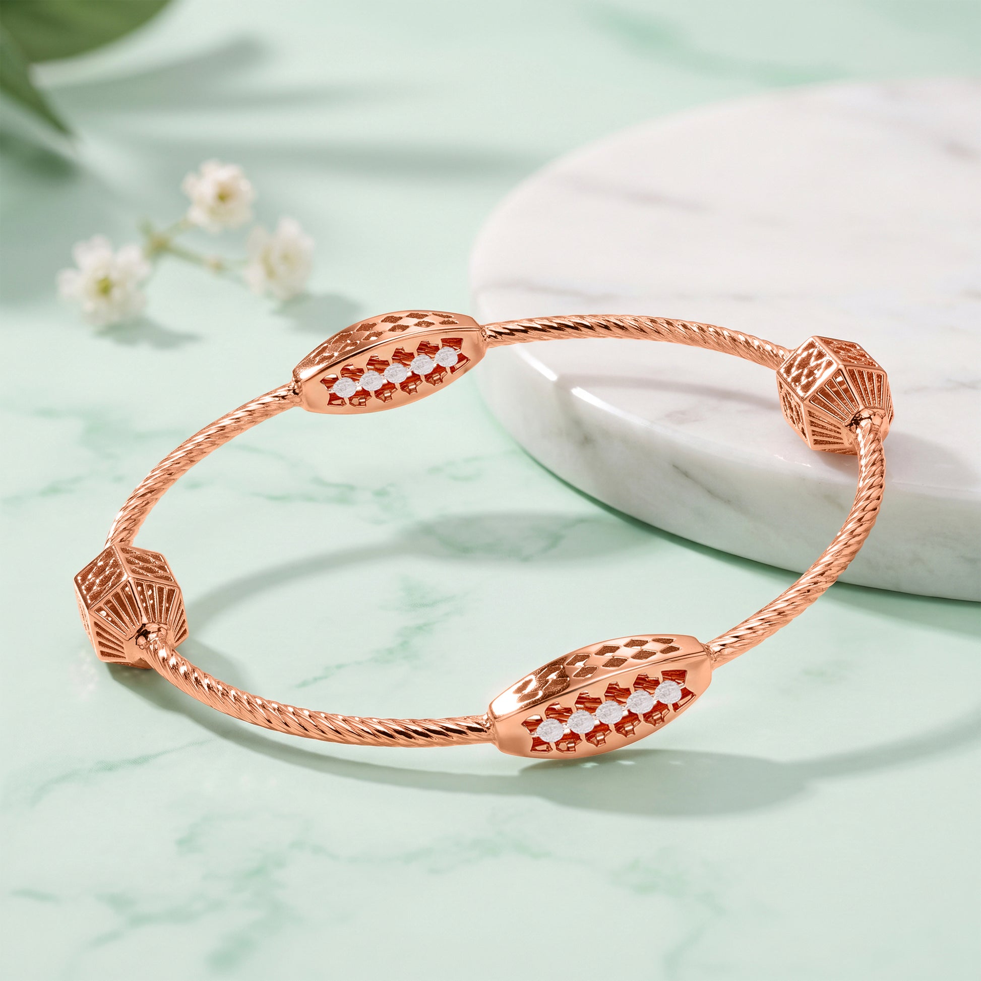 Dual Tone Calla Silver Bangle Bracelet