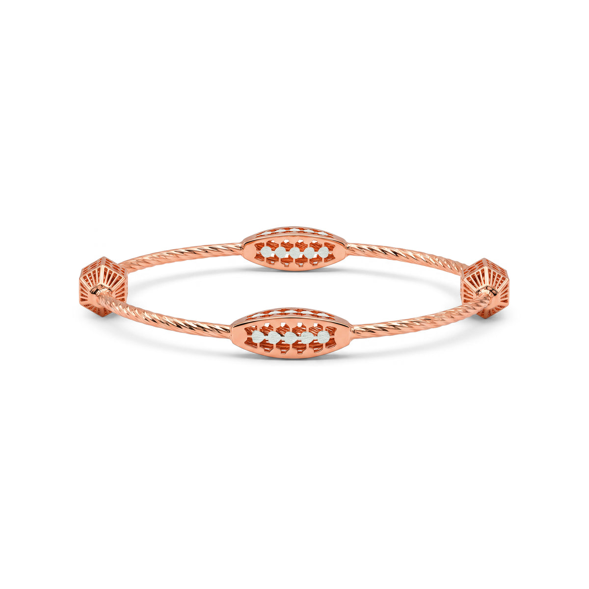 Dual Tone Barrel Silver Bangle Bracelet