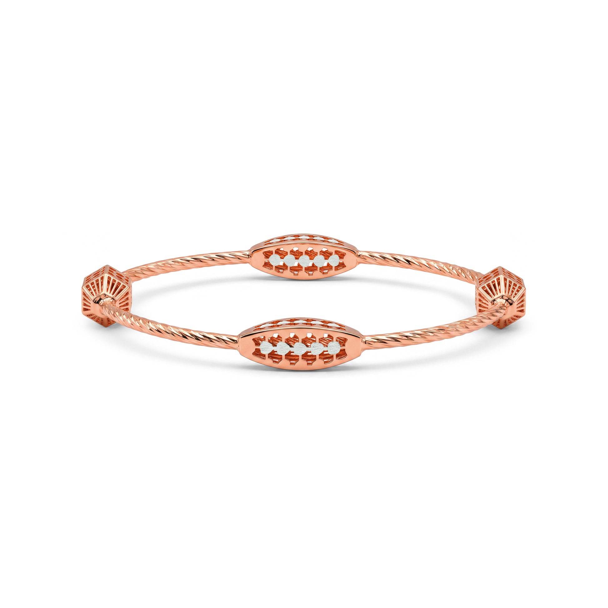 Dual Tone Barrel Silver Bangle Bracelet