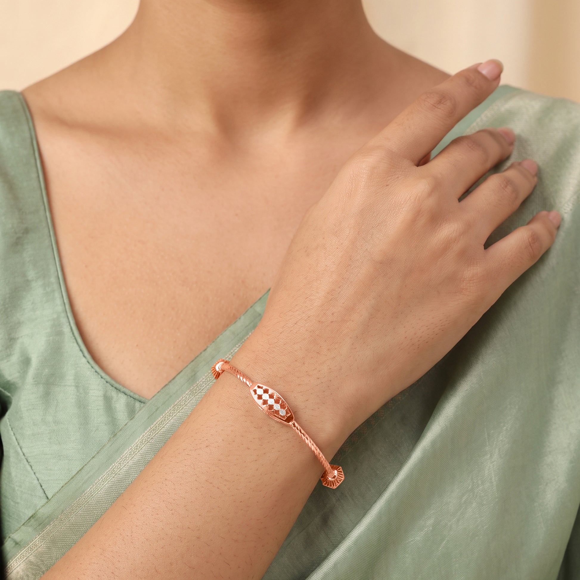 Dual Tone Barrel Silver Bangle Bracelet