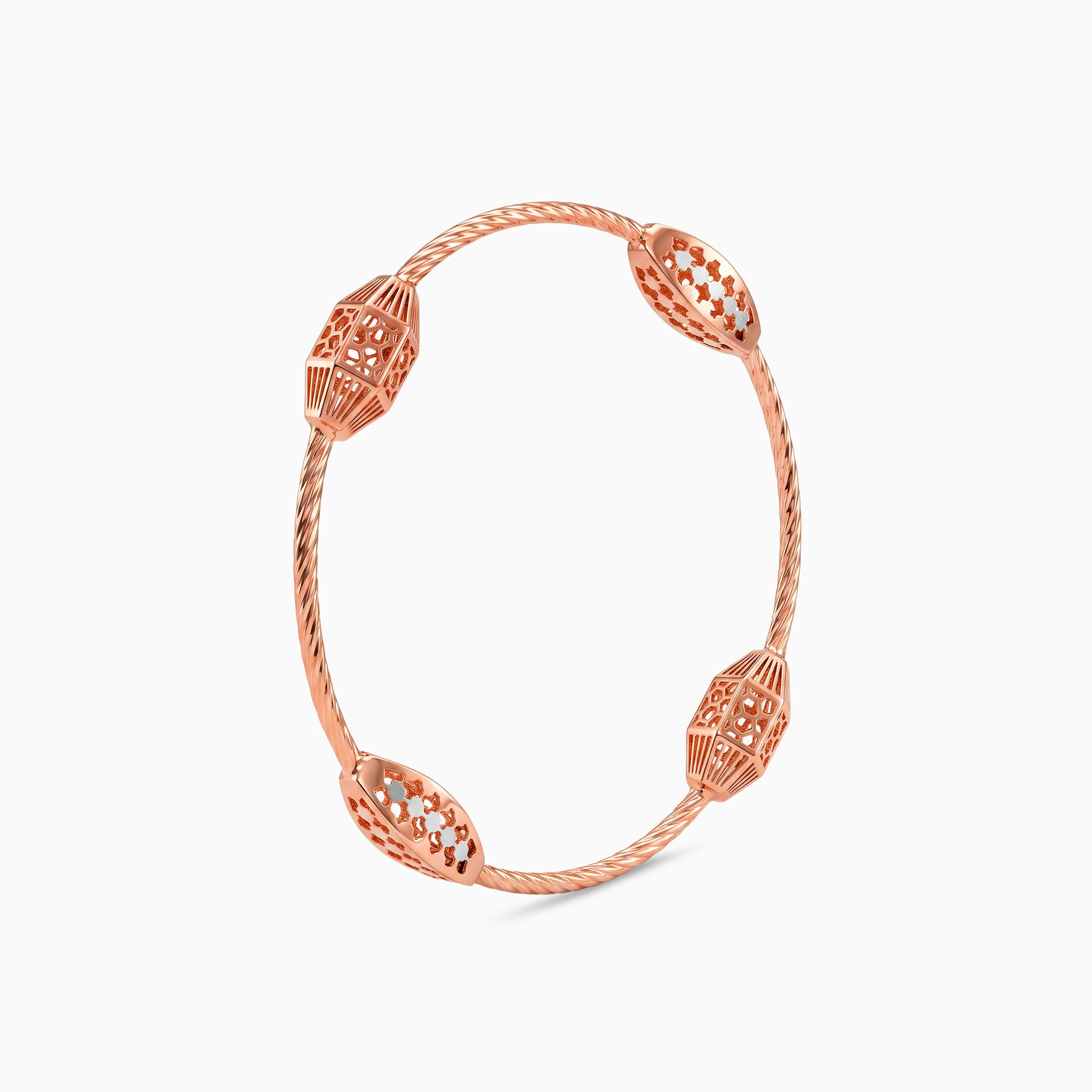 Dual Tone Barrel Silver Bangle Bracelet