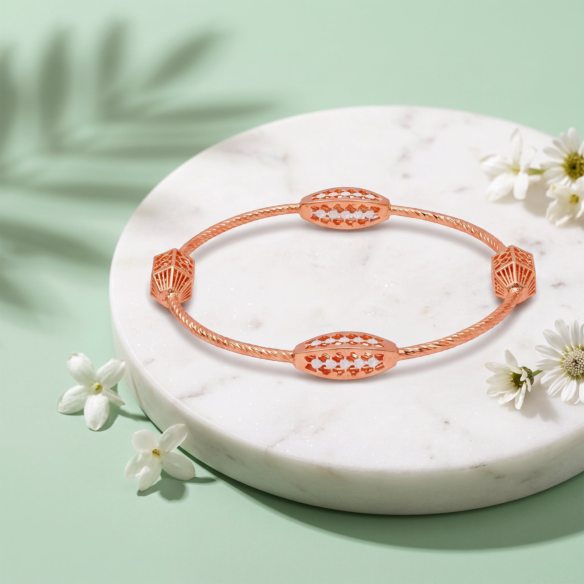 Dual Tone Barrel Silver Bangle Bracelet