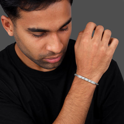 Oxidised Silver Tribal Crest Bracelet For Him