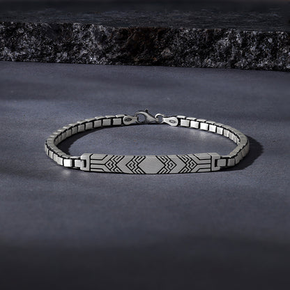 Oxidised Silver Tribal Crest Bracelet For Him