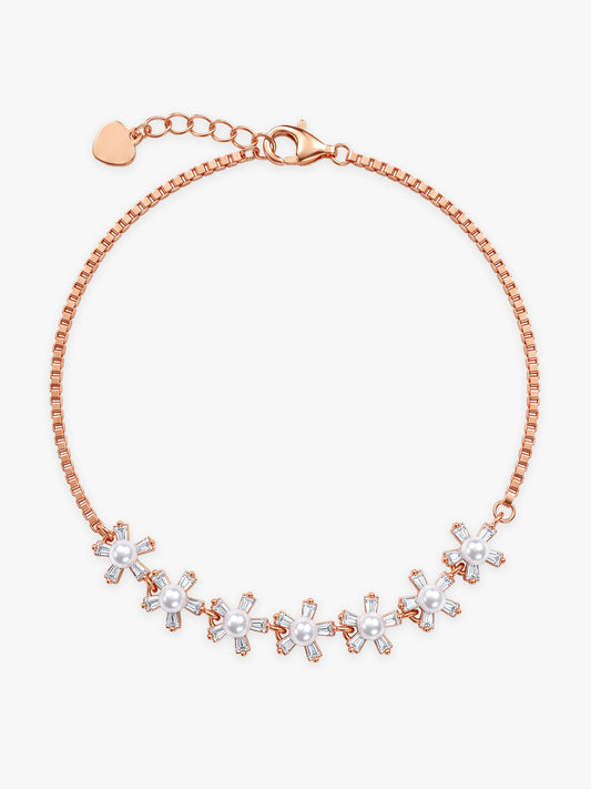 Rose Gold Dazzling Flower Pearl Bracelet