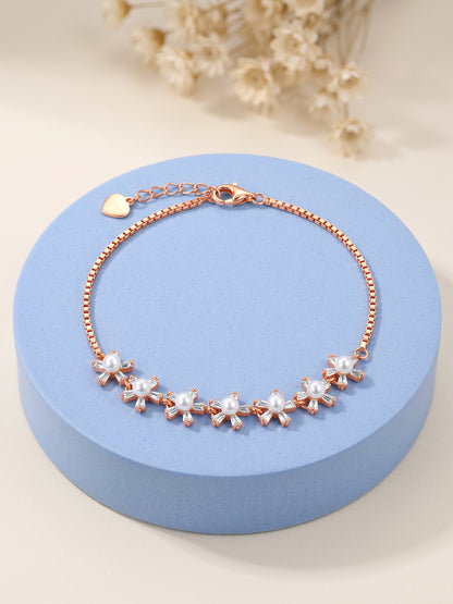 Rose Gold Dazzling Flower Pearl Bracelet